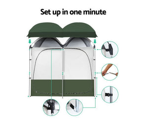 Weisshorn Double Camping Shower Toilet Tent Outdoor Portable Change Room Green
