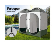 Load image into Gallery viewer, Weisshorn Double Camping Shower Toilet Tent Outdoor Portable Change Room Green