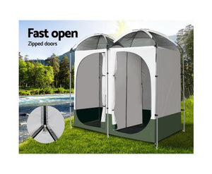 Weisshorn Double Camping Shower Toilet Tent Outdoor Portable Change Room Green