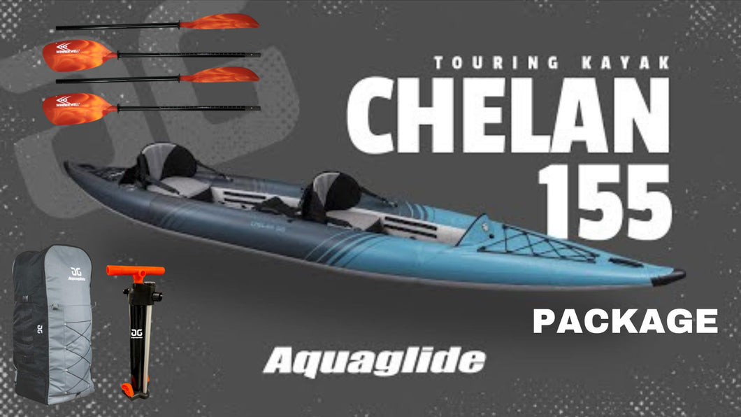 Aquaglide Chelan Tandem 155 DS Tandem 2-3 Person Drop-Stitch Inflatable Kayak Package