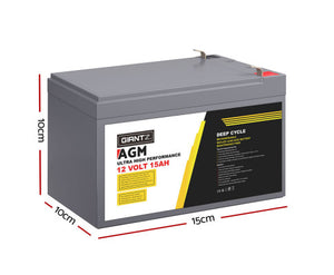 Giantz AGM Battery 12V 15Ah Deep Cycle Box