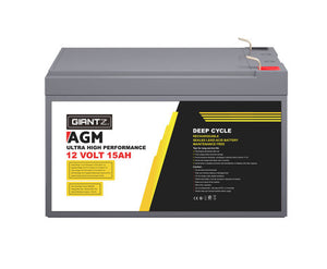 Giantz AGM Battery 12V 15Ah Deep Cycle Box