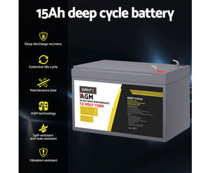 Giantz AGM Battery 12V 15Ah Deep Cycle Box