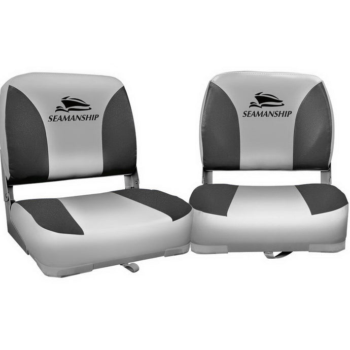 Seamanship 2X Swivel Folding Boat Seats Low Back 13cm Padding - Charcoal
