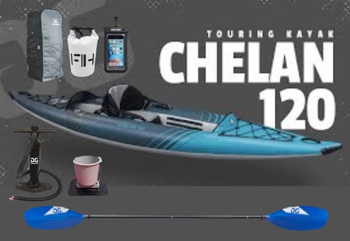 Aquaglide Chelan 120 DS - 1 Person Inflatable Drop-Stitch Kayak Package