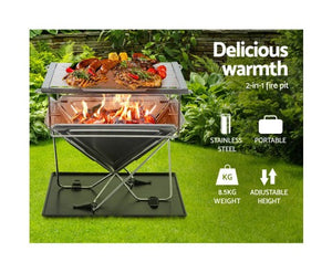 Grillz Portable Stainless Steel Firepit BBQ